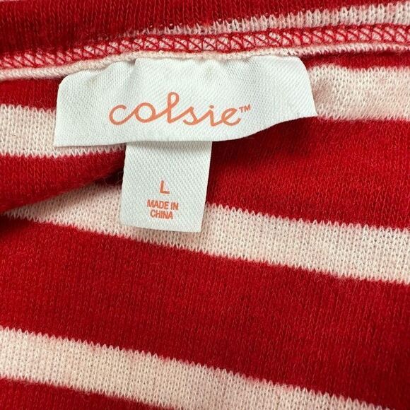 Colsie Women's L 2Pc Crop Top Pajama Lounge Set Red And White Stripes Preppy - Picture 7 of 13